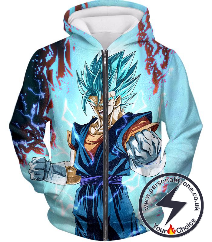 Dragon Ball Super Fusion Technique Warrior Vegito Super Saiyan Blue Awesome Graphic Zip Up Hoodie